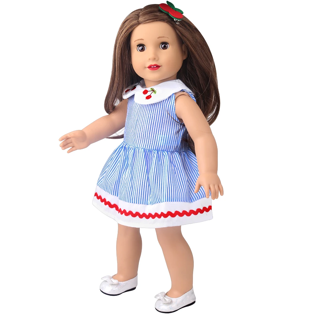 Beautiful Pink Cherry  Dress American 18 Inch Girl Doll Dresses Children Toys Ours & Generation Dolls Cute Skirt Accessories