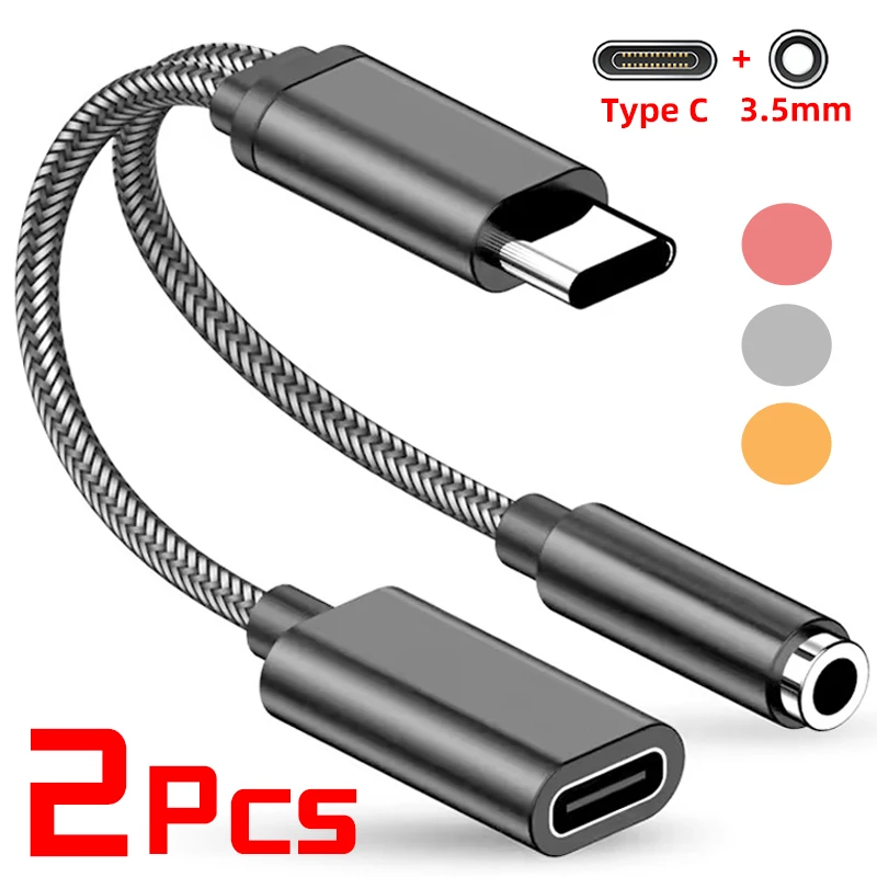 2/1PCS TypeC To 3.5mm Headphone Jack Charging Cable 2IN1 for Xiaomi Huawei Oppo Digital Audio Charging Adapter Phone Accessories