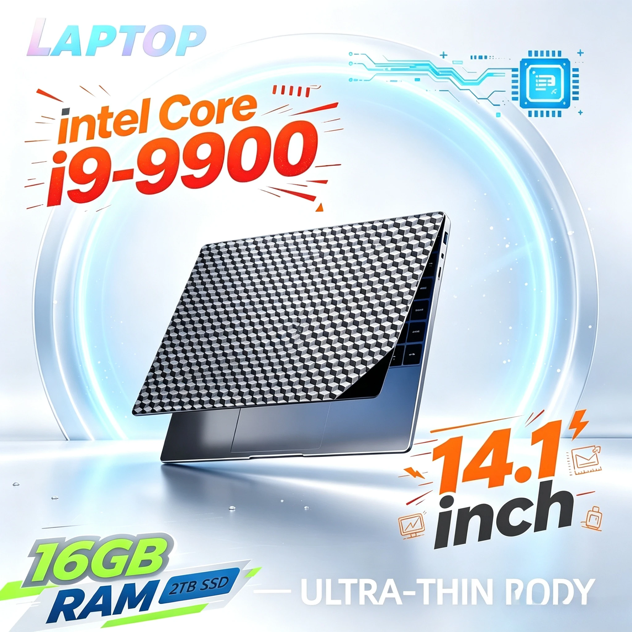 Portable Intel Core i9-9900 14.1 inch Gaming Laptop Computer 32GB RAM Fingerprint Unlock High Performance Notebook PC for Gamers