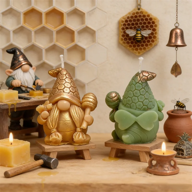Molde de silicona para velas de soja y jabón vegano, con diseños de duende guardián, hada, abeja, elfo, duende de jardín, abeja, panal de abeja y duende con sombrero, para decoración fantasiosa.