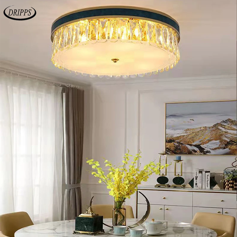 

Modern Gold/Emerald Green E14 Living Room Crystal Ceiling Light Bedroom Dining Room Chandelier Round Villa Indoor Lighting