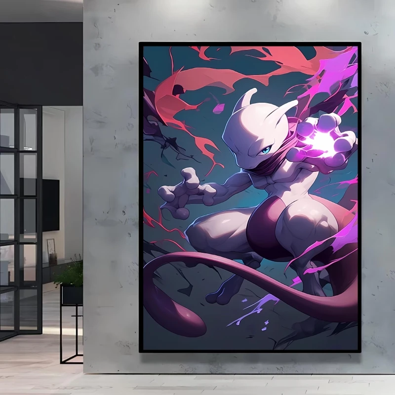 الكلاسيكية أنيمي البوكيمون Mewtwo المشارك HD شخصية كرتونية صور قماش اللوحة ديكور المنزل غرفة المعيشة ديكور هدية أحجام متنوعة