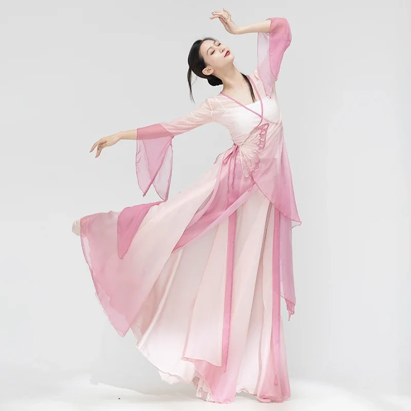 Classical Fan Dancer Performance Costumes Chiffon Cardigan Practice Dance Clothes Body Rhyme Long Outer Gauze Folk Dancewear