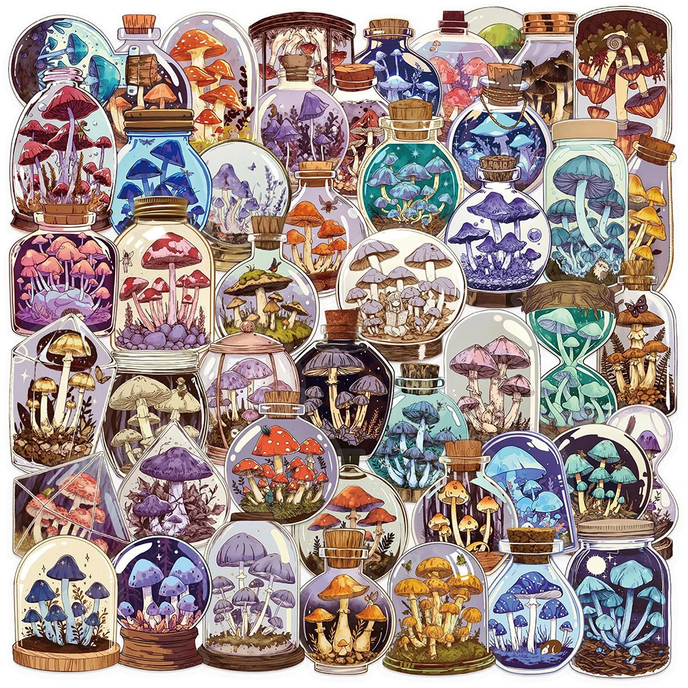 

10/30/50pcs Transparent Mushroom Bottle Cartoon Stickers Funny Graffiti Decals DIY Laptop Luggage Phone Bike Sticker Decoration