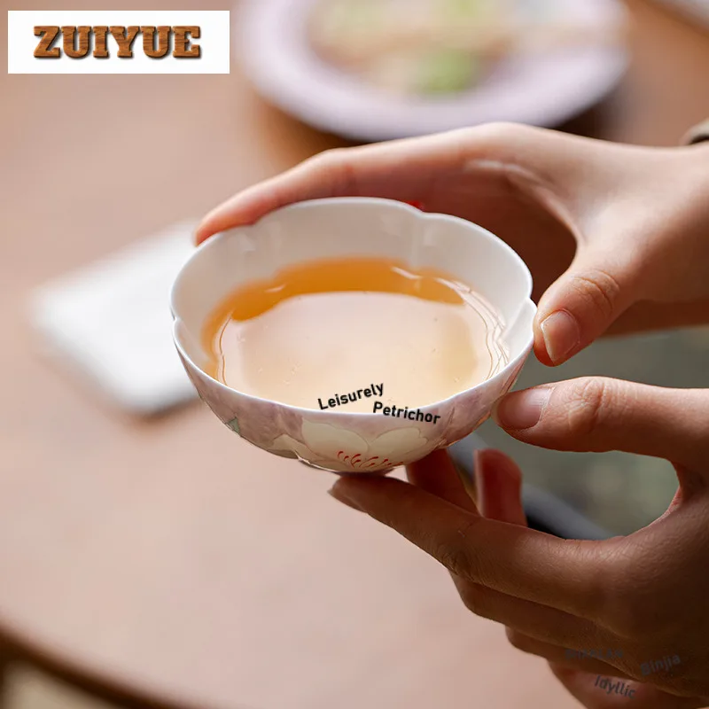 105ml Hand-painted Lily Teacup Handmade Tea Bowl Tea Pair Tea-tasting Meditation Cup Chazhan Master Cups Tea Items Collection