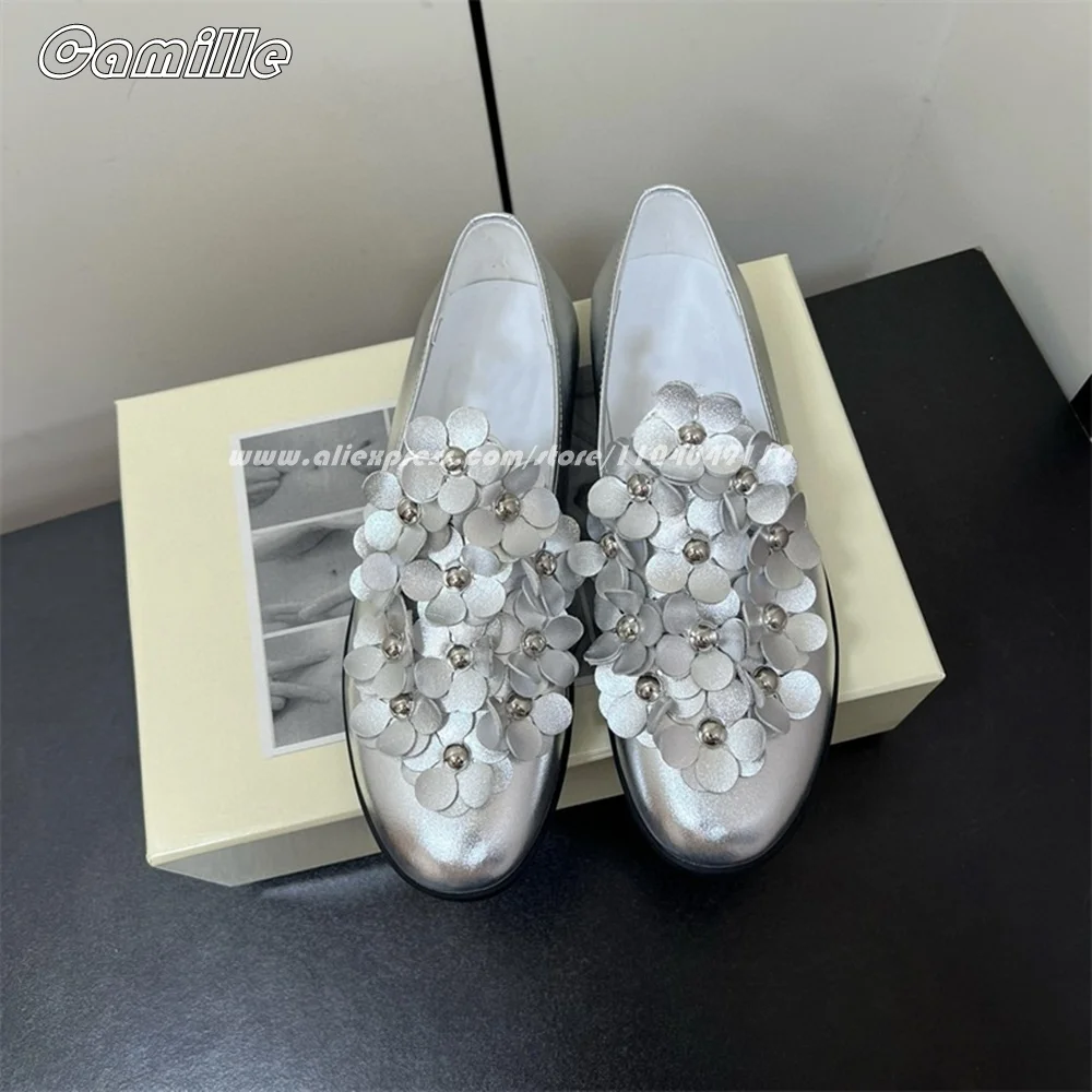 

Genuine Leather Three-Dimensional Flowers Flat Loafers Cowhide Leather All-Match Casual Flats Sheepskin Sole Lady Grace Shoes