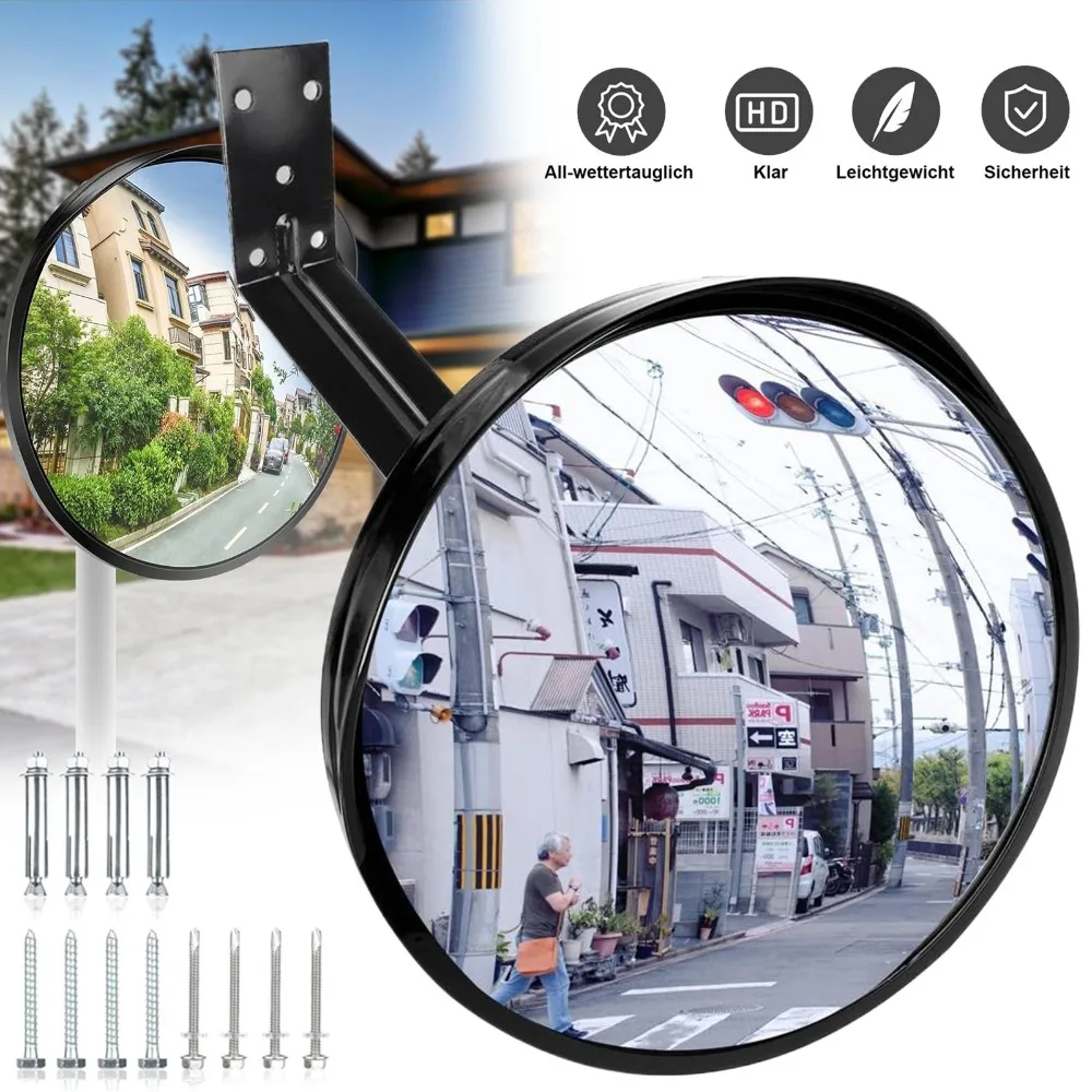 40cm Konvexer Einfahrtsspiegel – Verbesserte Weitwinkelansicht, verstellbarer Toter-Winkel-Spiegel, Verkehrs- und Sicherheitsspiegel für Innen- und Außenbereiche, Parabolischer Sicherheitsspiegel für