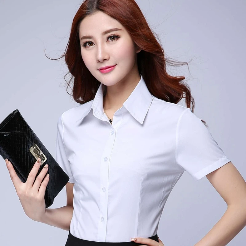 Korean Fashion White Shirt Women Short Sleeve Blouse Business Shirts Ladies Tops Youth Blouses Woman Summer Cheap Women Clothing