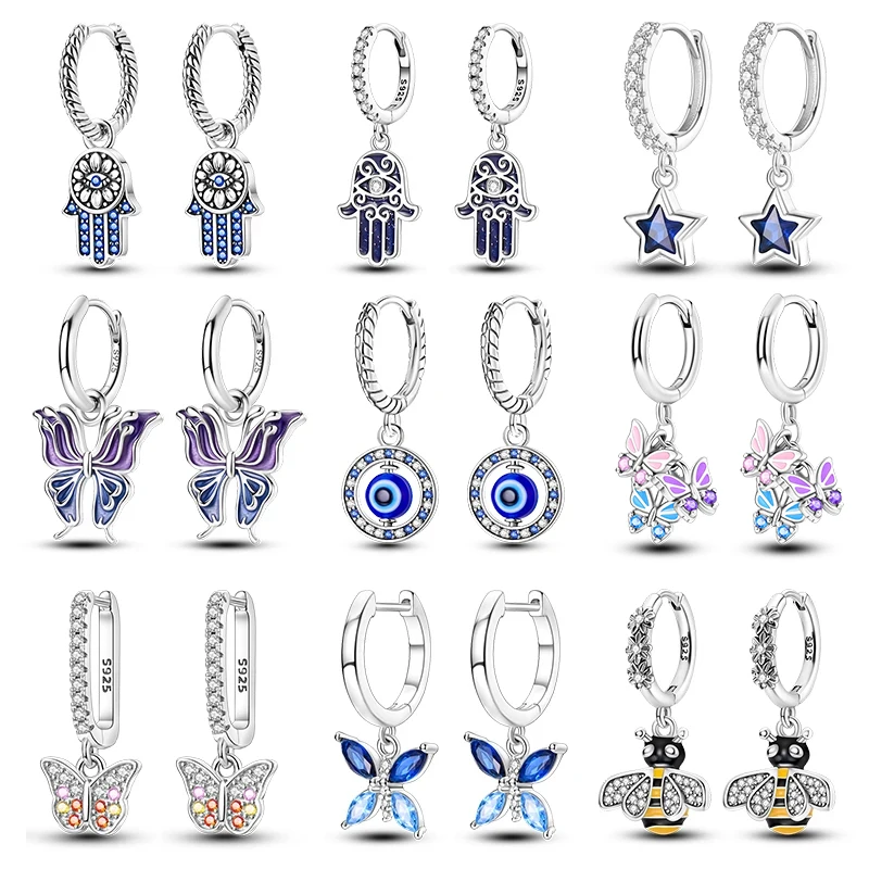 

Fashion 925 Sterling Silver Butterfly Bee Rotating Eye Pendant Earrings For Women Dazzling Cubic Zircon Fine Party Jewelry Gifts