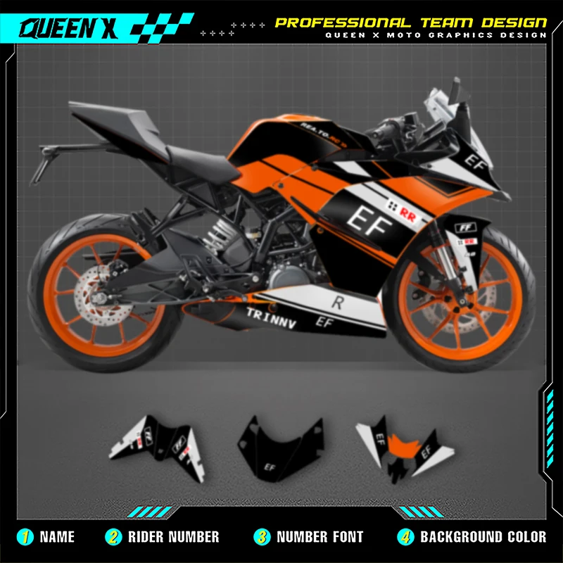 

Queen X MOTOR Graphics Decals Stickers Kits For KTM RC250 390 2014 2015 2016 Motorcycle Accessories Numer Name Background Custom