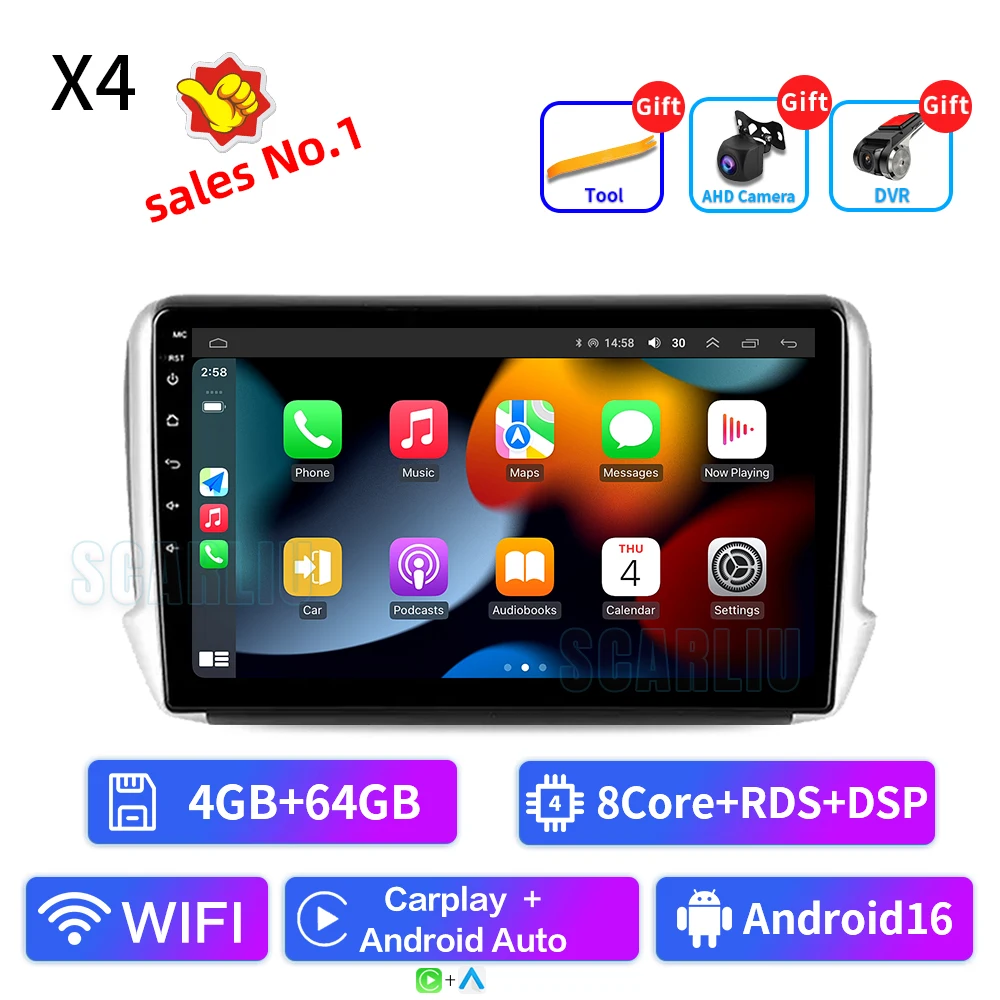 Android16 radio Voor Peugeot 2008 208 Serie 2012-2018 Auto stereo Multimedia Video Player carplay Auto GPS Navigatie 2din Geen dvd