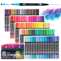 12-120 Colors Felt Tip Drawing Watercolor Art Markers Pen Dual Brush Fineliner Colouring Pen Set for Calligraphy Painting