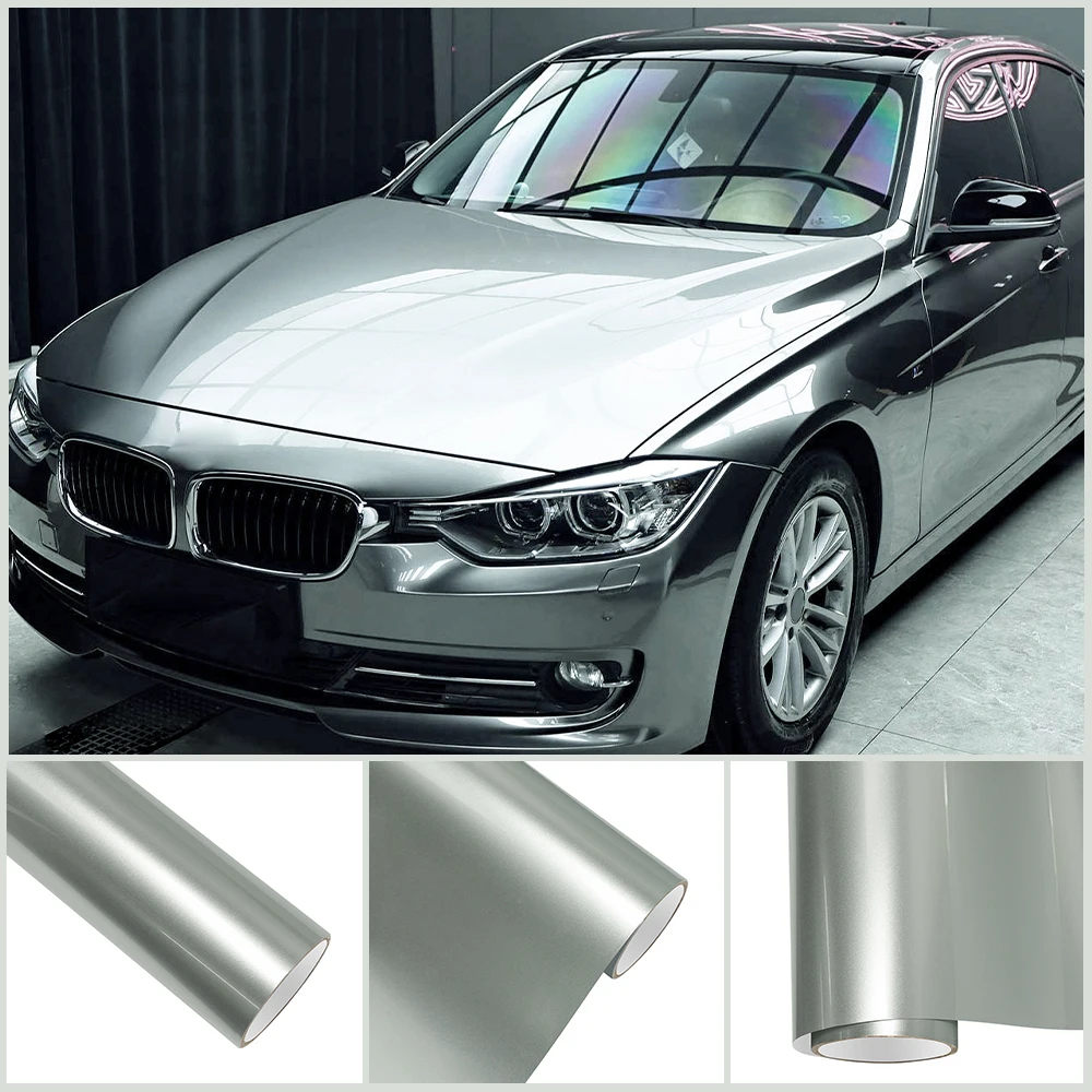 

Premium High-Gloss Metallic Silver Wrap PET DIY Vinyl Film Car Whole Body Decal Sticker Protective Cover Auto Tuning Accessories