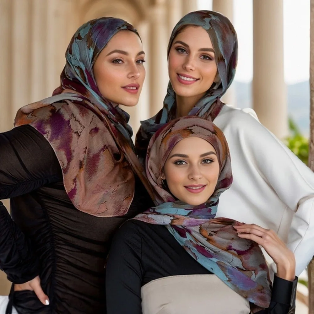 وشاح ساتان أنيق ملون يسمح بمرور الهواء بألوان مائية ناعمة وشاح طويل من البوليستر العرقي للحفلات #2