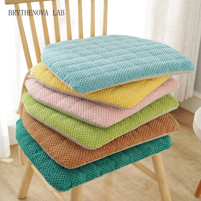 Corduroy Horseshoe Shape Thick Chair Cushion Nordic Solid Removable Washable Cushion Seat Simple Anti Slip Hip Pad with Straps