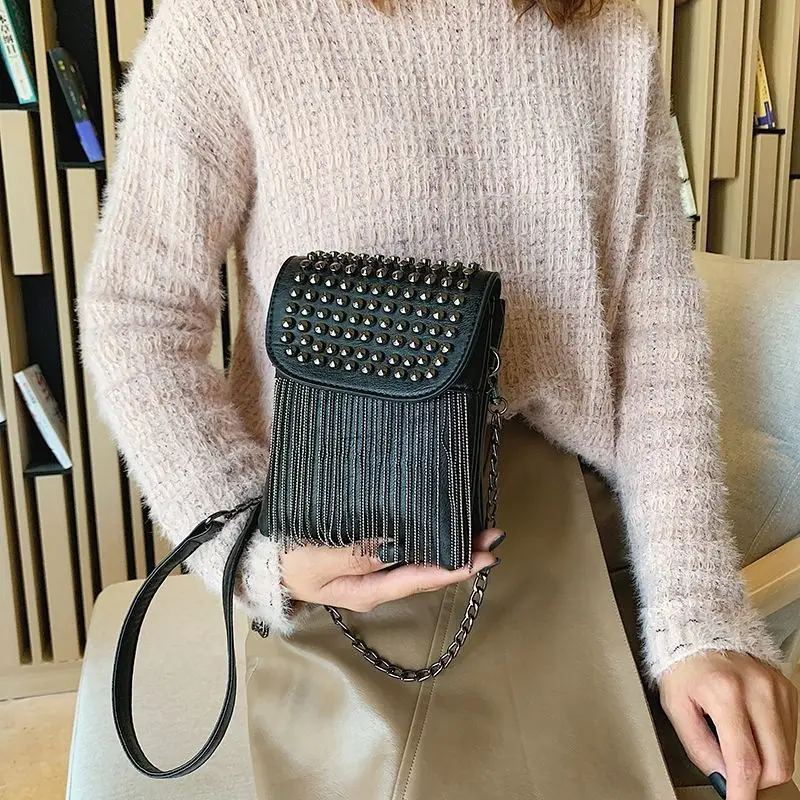 

Fashion Shoulder Bags For Women 2026 Mini Tassel Rivet Handbag Crossbody Bag Female Travel Handbags Summer Phone Bag Bucket Bag