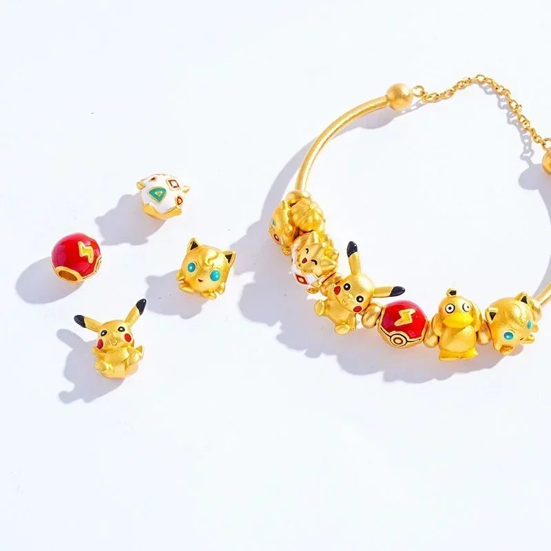 ピカチュウポケモンブレスレット,DIYチャーム,ゴールドチェーン,アニメ漫画フィギュア,y2kジュエリー,女の子の誕生日プレゼント,カワイイギフト,ジュエリーアクセサリー