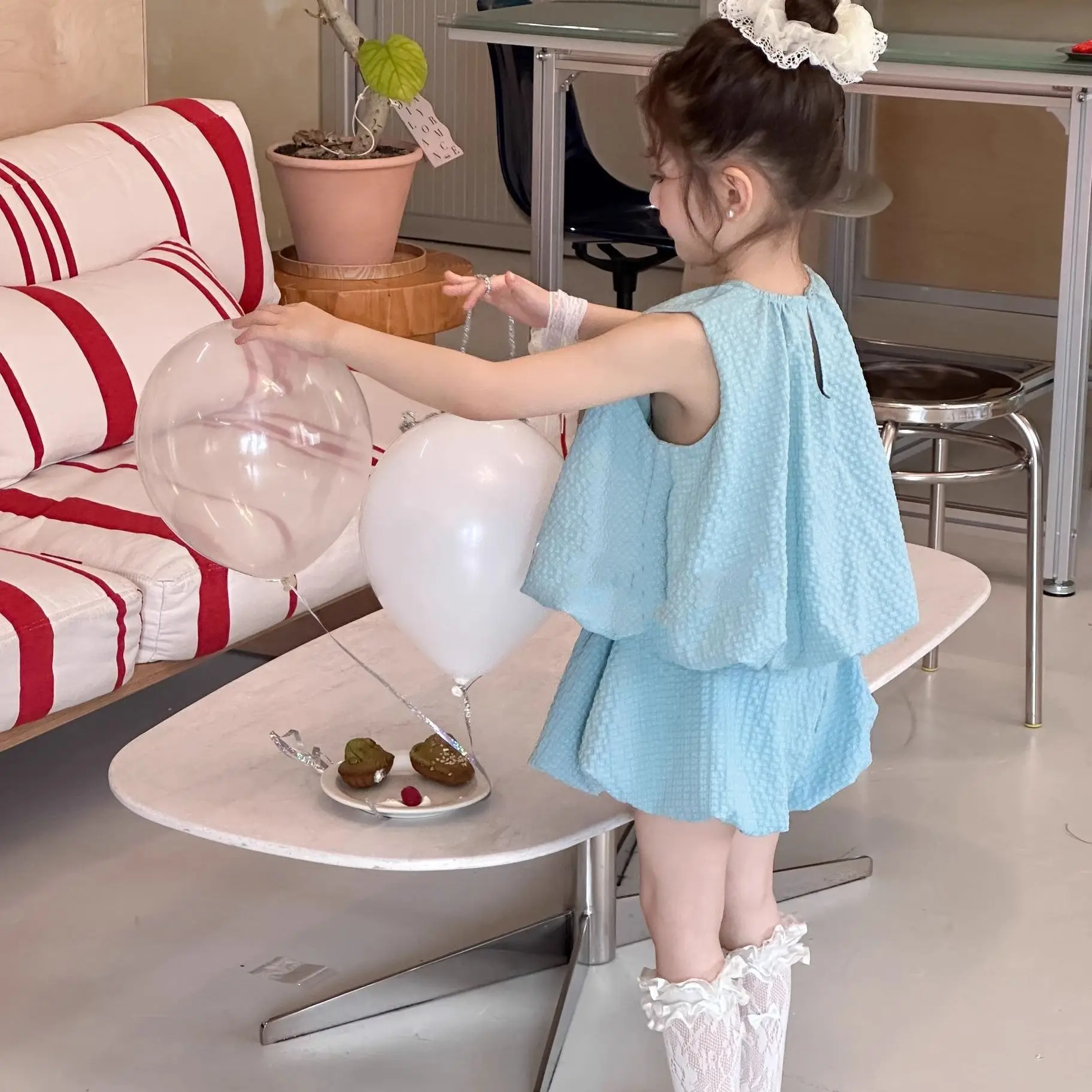 Ensemble deux pièces pour filles, haut et short avec nœud de fleur, Style princesse, sans manches, à la mode, nouvelle collection été 2025