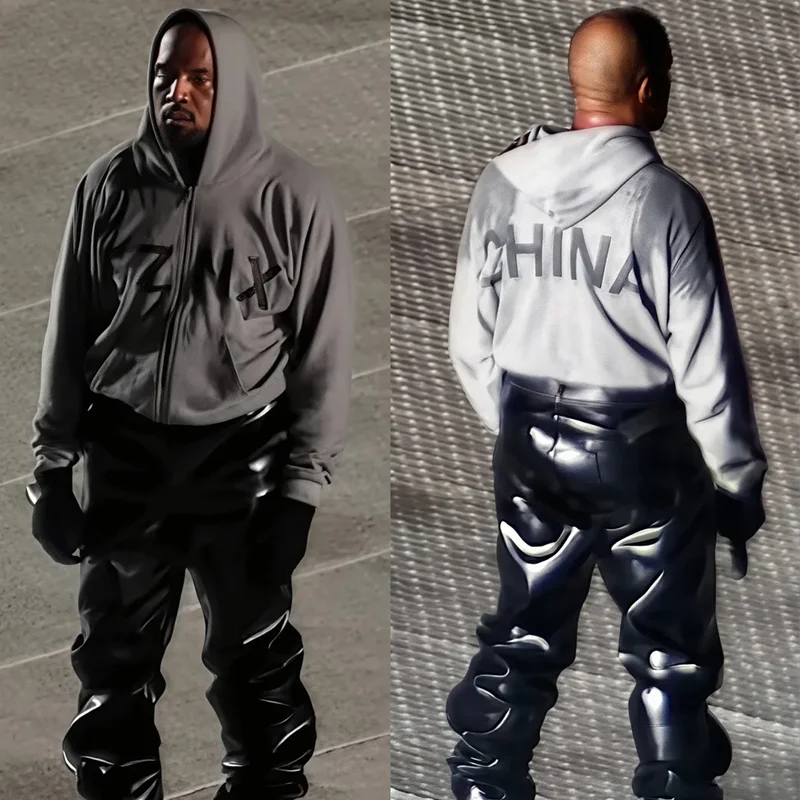 

Kanye Vultures2 anghai Concert Tour Hooded Zipper Cardigan Printed Sweatirt Loose Fit Spring Autumn Winter Menswear