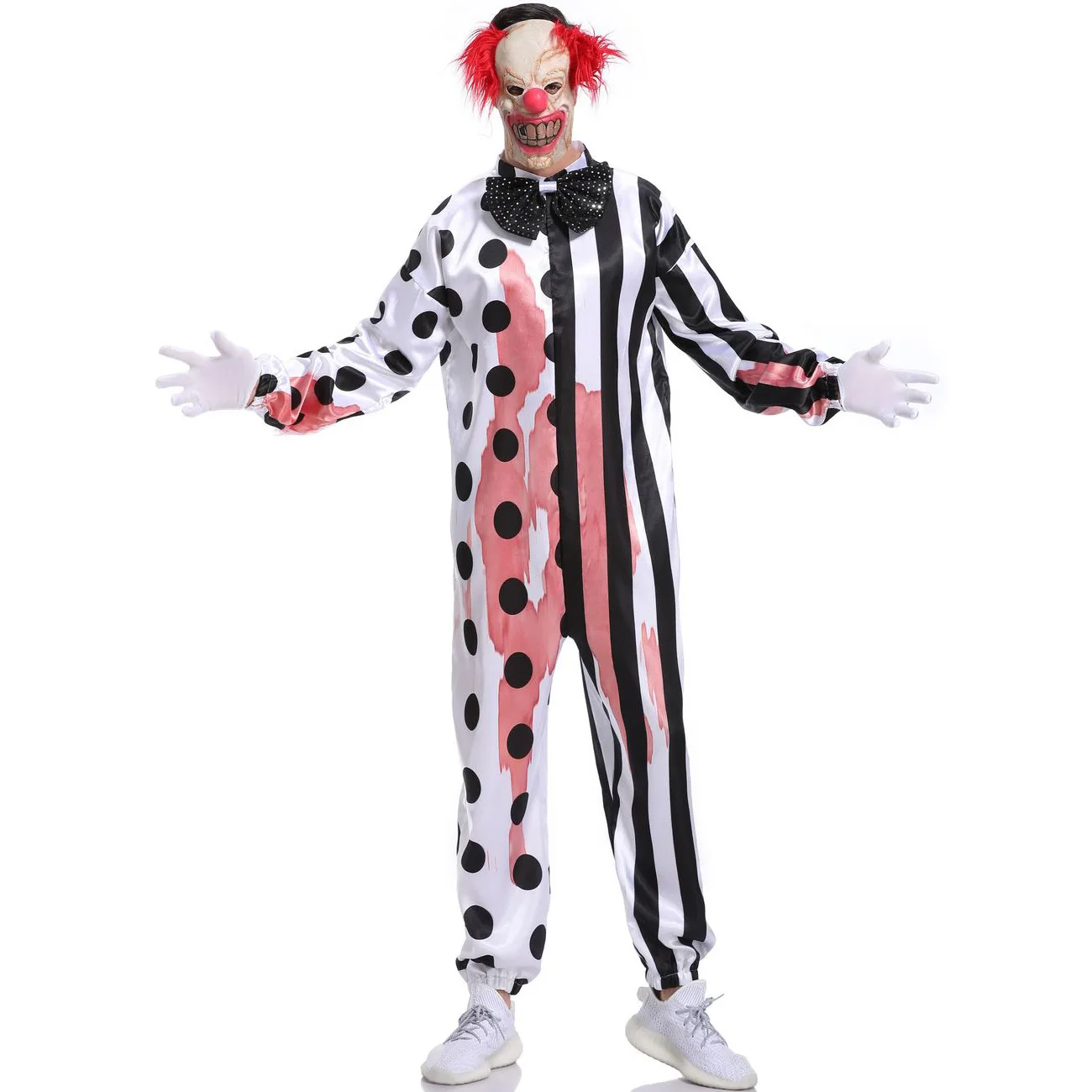Disfraz de payaso de terror para Halloween, máscara de lunares con estampado de manchas de sangre, monos, Cosplay, circo, Joker, puesta en escena, ropa de fiesta