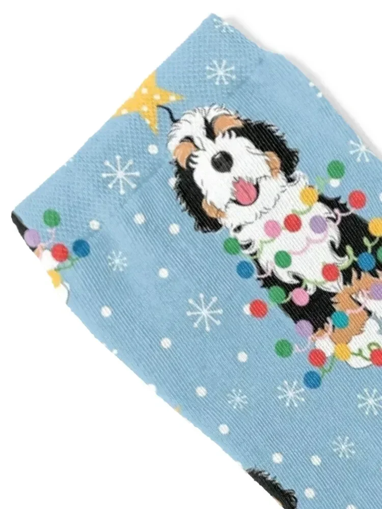 Tri Color Bernedoodle Christmas Tree Socks compression snow Children's winter Women Socks Men's