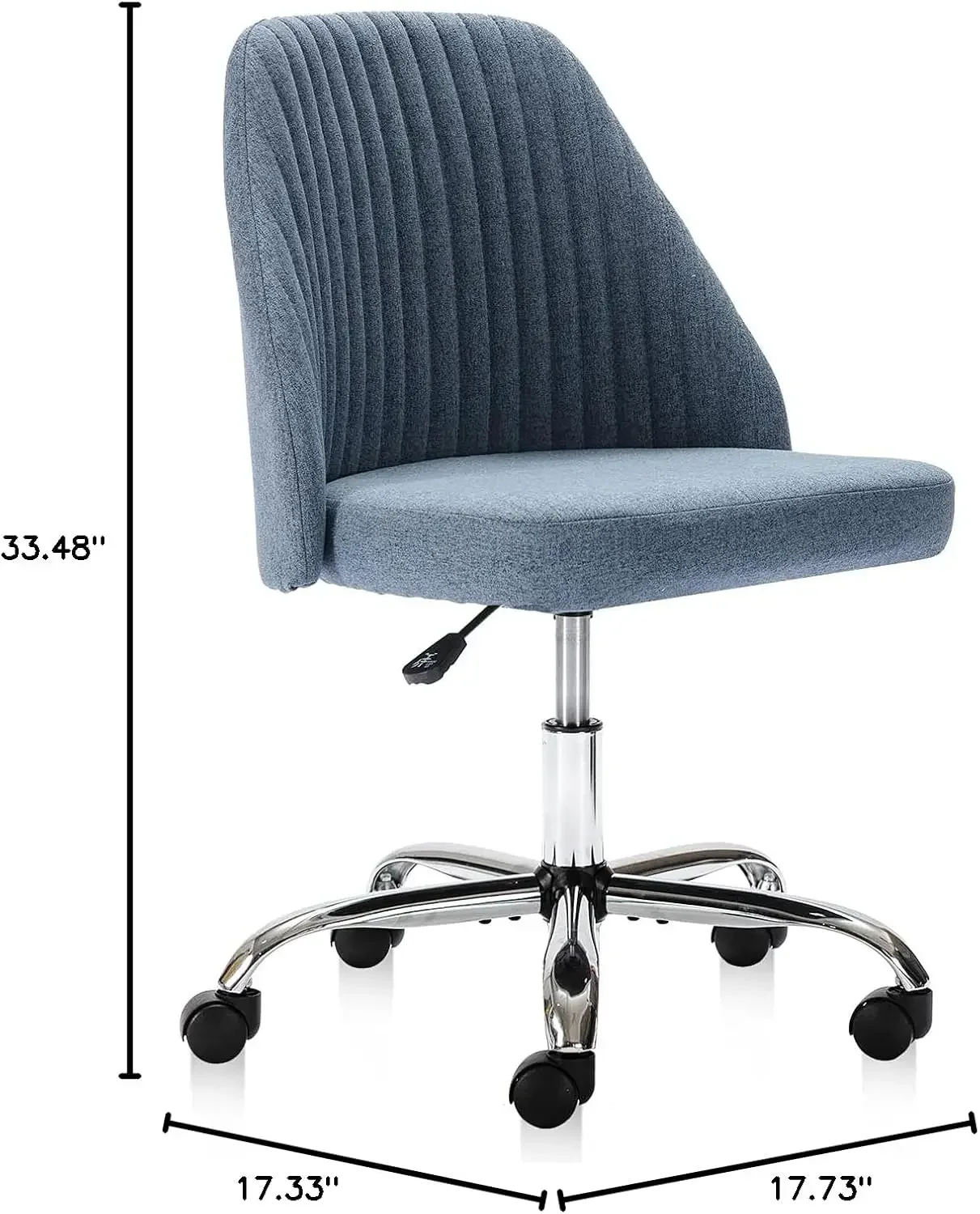 Modern Linen Office Chair, estofado tecido Desk Chair, sem braços com rodas, médio e azul