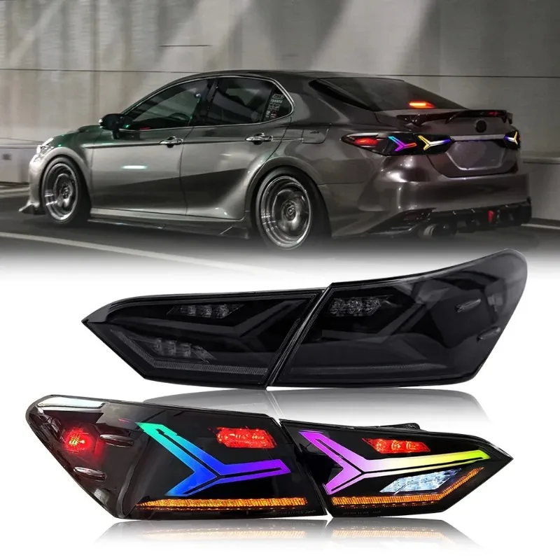 

For Toyota Camry 8th 2018-2024 RGB LED Tail Lights Pair, Custom Sequential Turn Signal, Black Housing