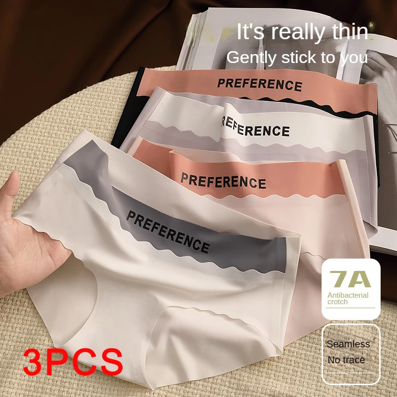 

3PCS Briefs Thin Sexy Ice Silk Underpanties Soft Female Underwear Traceless Women's Panties Mid-rise Fashion Sports Intimates