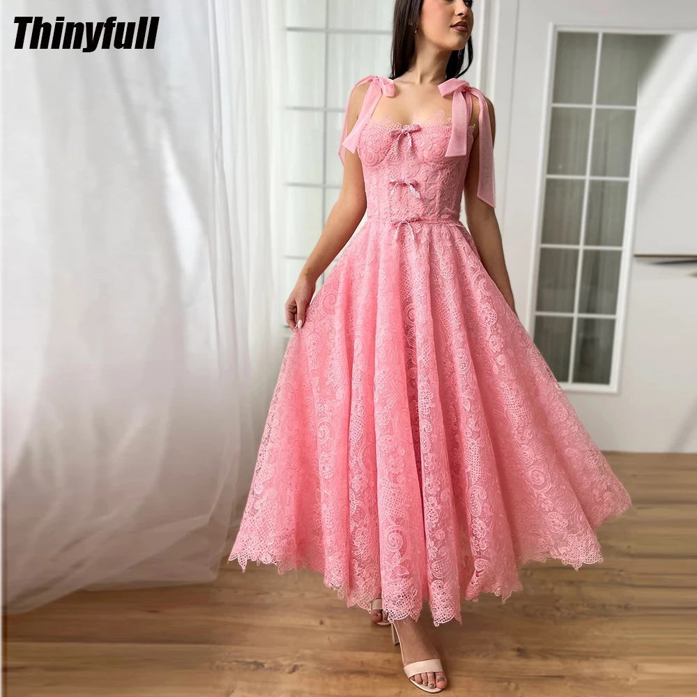 

Thinyfull A-line Evening Party Dress Sweetheart Lace Spaghetti Strap Prom Dresses Tea-length Girl Birthday Homecoming Gown 2024