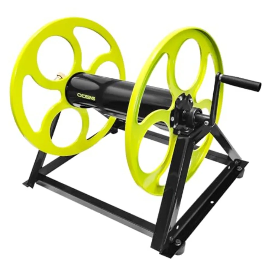 스테인리스 스틸 정원 호스 릴 (5/8 스테인리스 스틸 호스용) 크랭크 핸들 벽걸이형 디자인 (3/4 황동 피팅 포함)