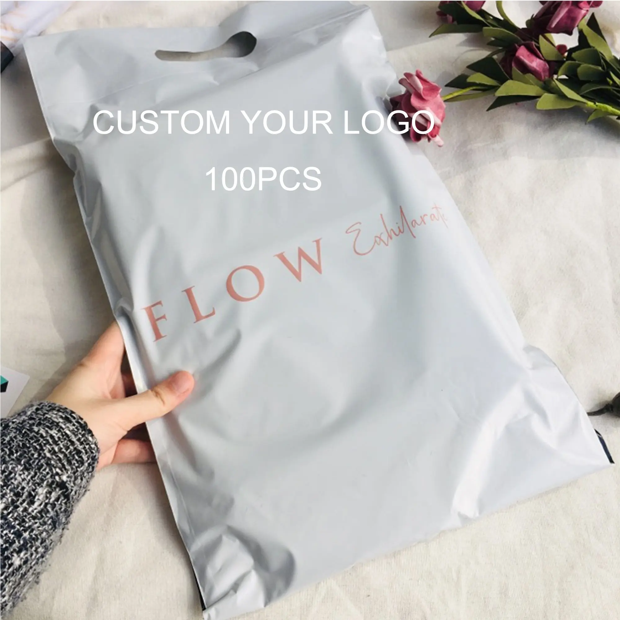 100 Custom poly mailers with handle custom handle shipping bag with you logo high quality mailer custom postage bag with handle