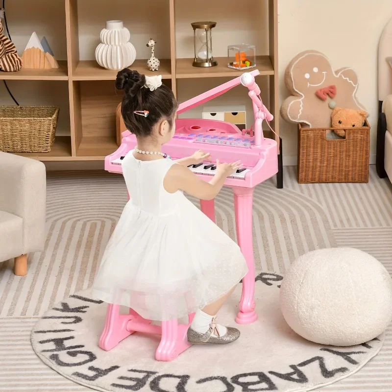 New 31 Keys Kids Piano Keyboard Toy Toddler Musical Instrument W/ Stool & Microphone Pink Music Education Enlightenment Toy