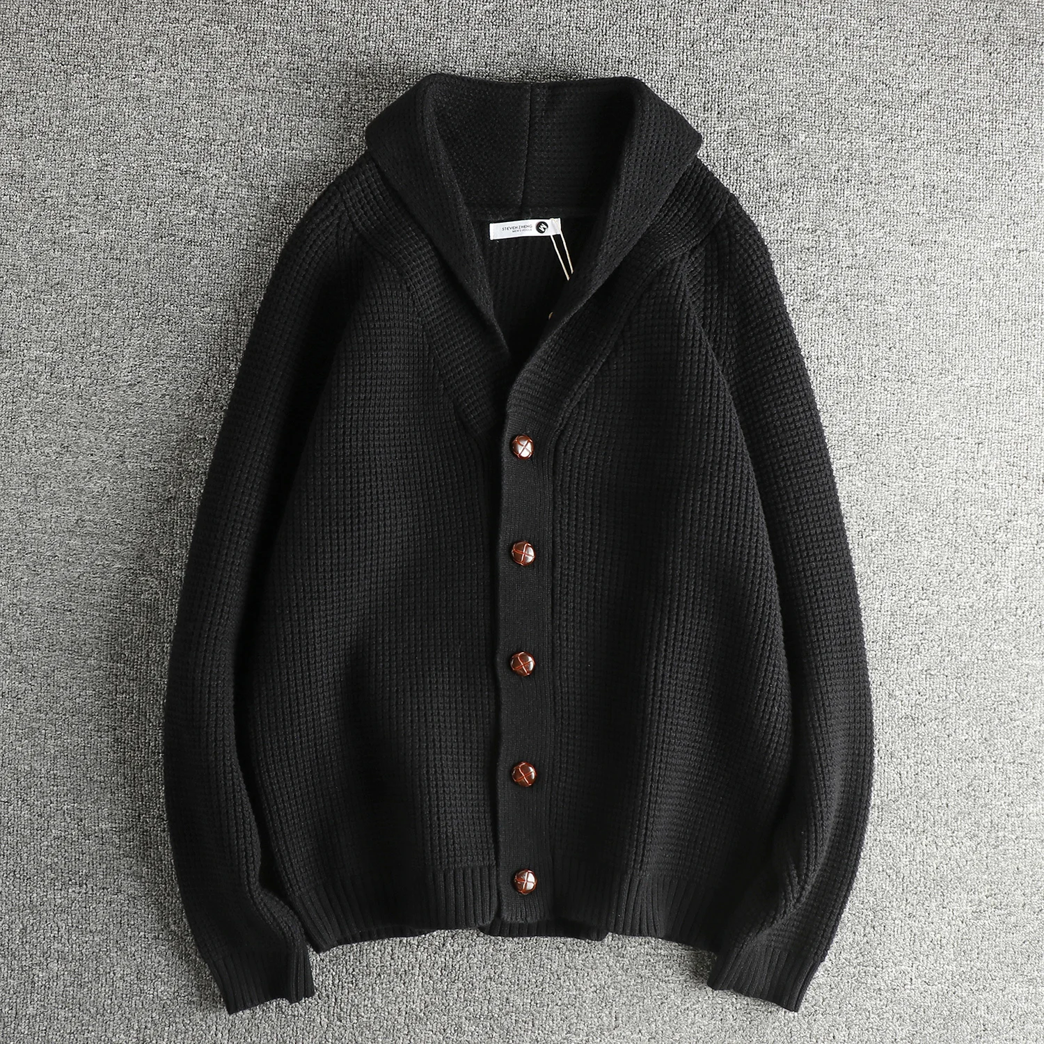 

Autumn Winter Heavyweight Men's Shawl Collar Knit Sweater in American Casual Vintage Style - Light Business Cardigan Coats