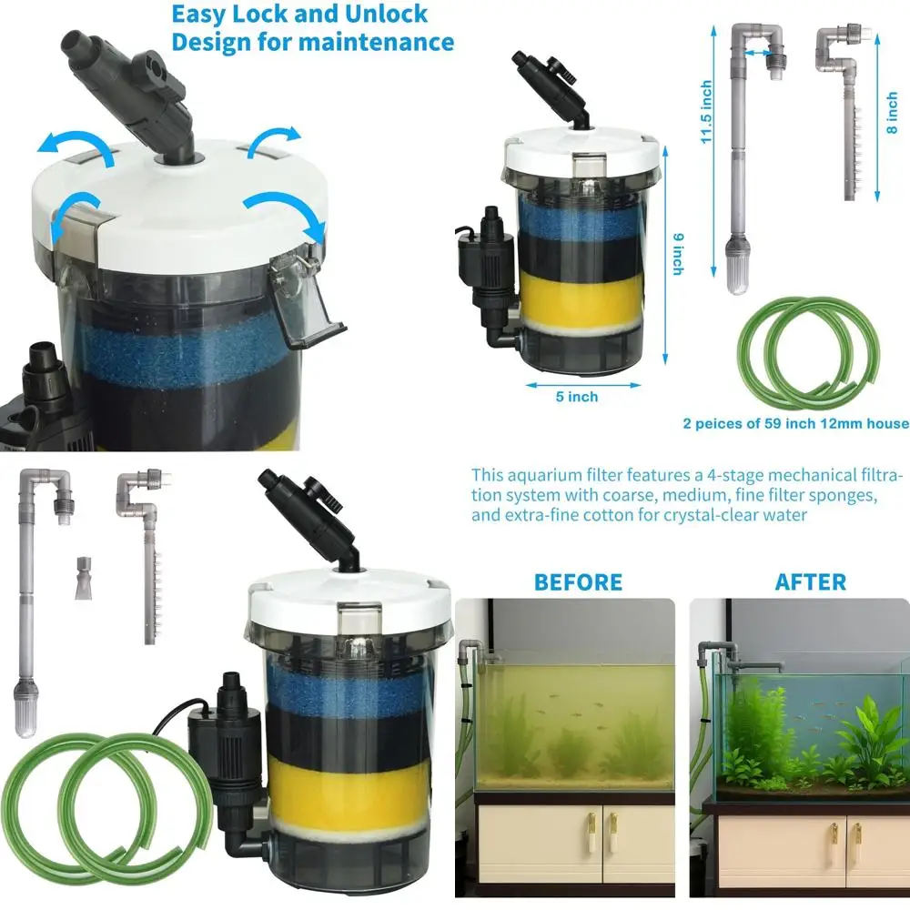 

105GPH Canister Filter, External Aquarium Filter Ultra-Quiet Water Circulation Cleaning Machine with Water Pump, 4 Layer Filtrat