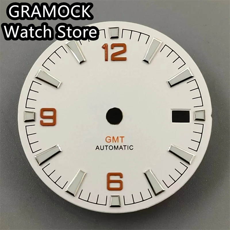 GRAMOCK 31mm black blue gray white watch dial GMT hands green luminous watch dial for NH34 Movement watch accessories