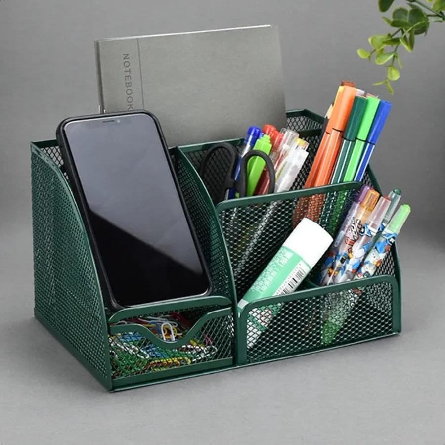 

Green Desk Organizer Mesh Drawer Storage Accessories with 6 Compartments and Drawer Desktop Caddy Storing Stationery Trinkets C