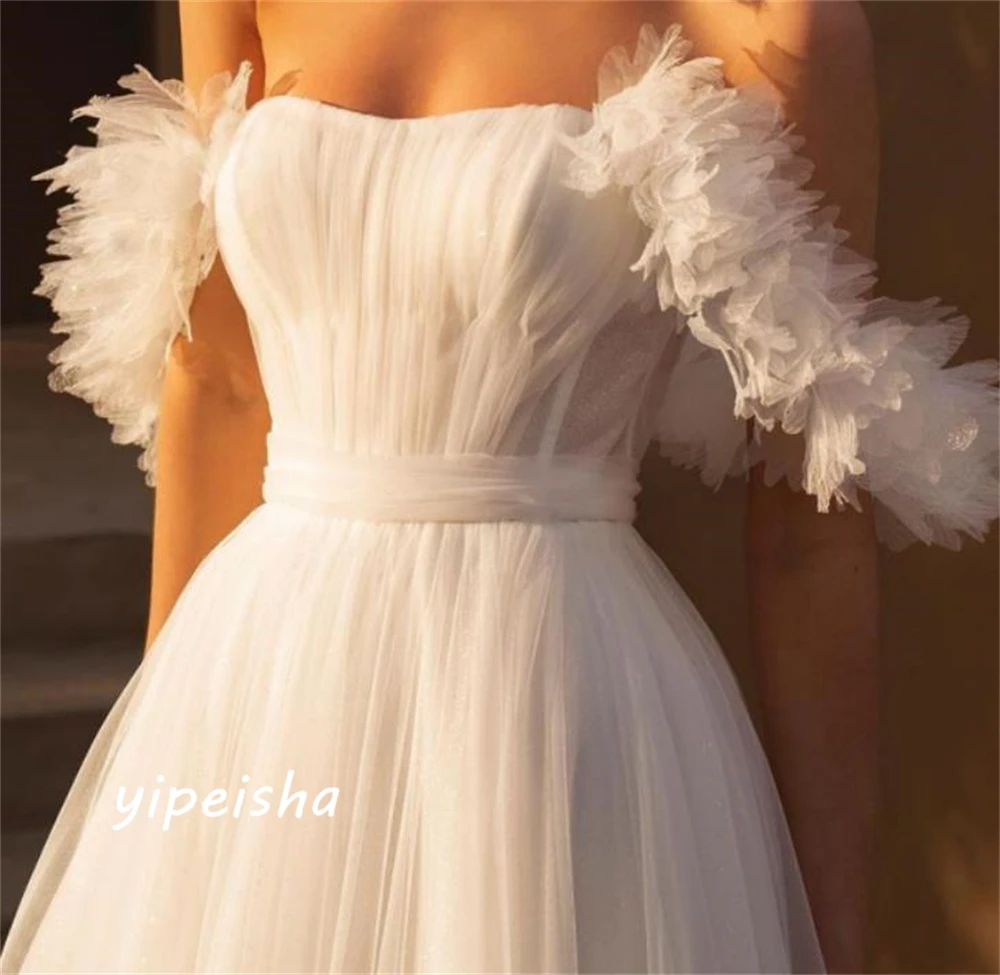 Yipeisha taglie moda disponibili abito da ballo con spalle scoperte nappa drappeggiata lunghezza del pavimento abiti da sera in Organza