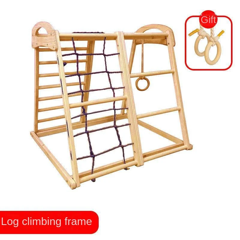 Solid wood children's climbing frame, indoor home, small family park, baby rock climbing, slide, swing combination, naughty cast