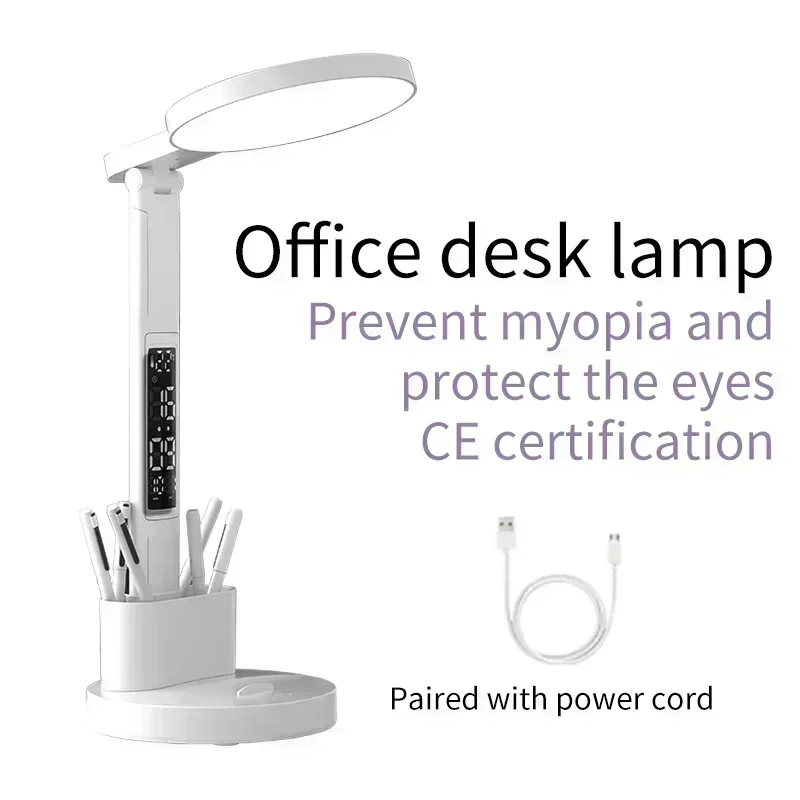 LED desk lamp,temperature, clock, night adjustable with three color temperatures, suitable for office, bedside, and study use