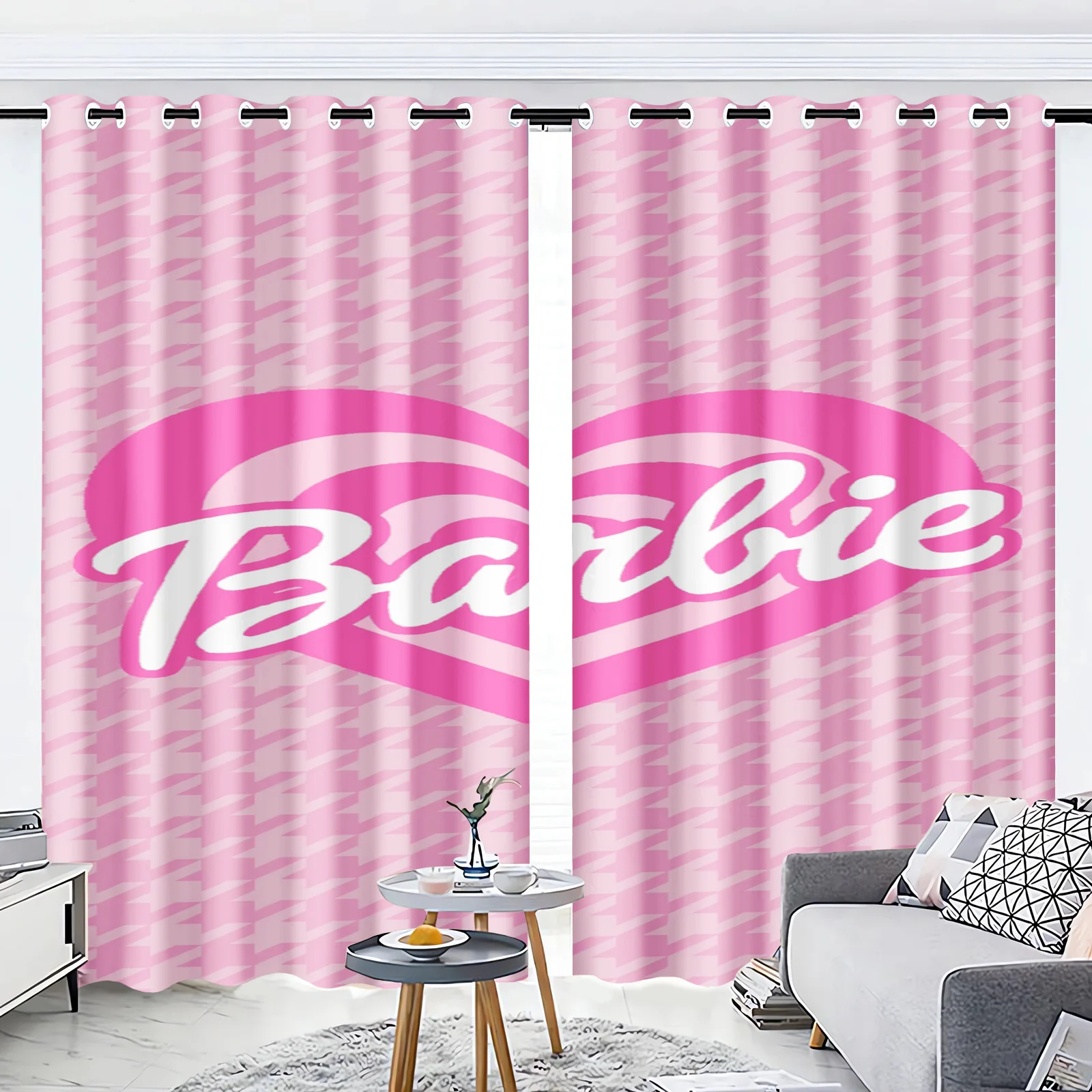 

Barbie Curtains For Living Room Home Decor Perforated Bedroom Blackout Balcony Screen Cartoon Cute