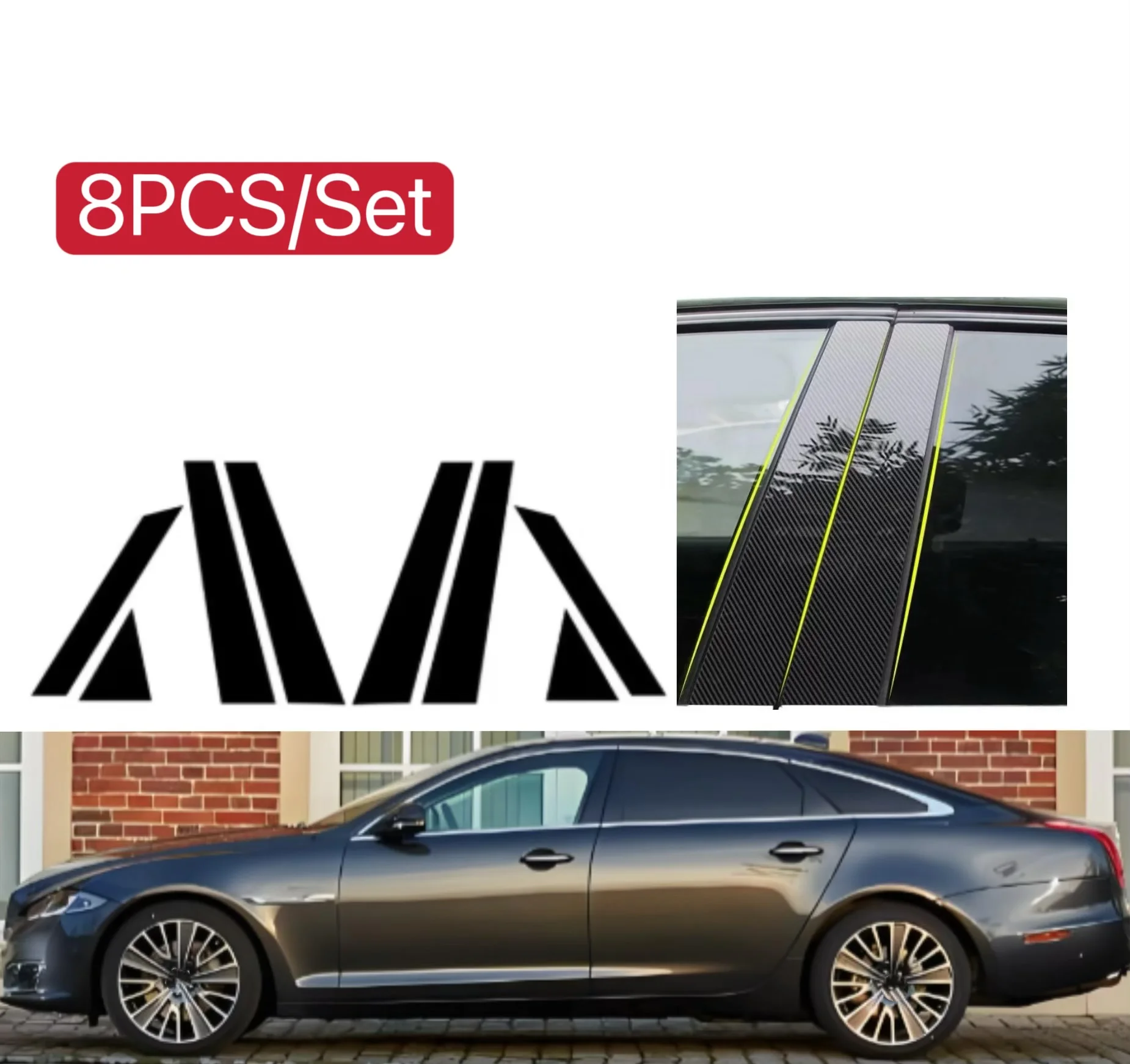 

8pcs Glossy Black Pillar Post Fit For Jaguar XJ X351 2009-2017 2018 2019 Window Door Deal B C Cover Sticker Carbon Fiber