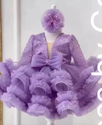 Robe de Soirée à Paillettes avec Perles pour Enfant, Tenue de Mariage, de ixd'Anniversaire, de Motif Floral Bouffant, Mignonne, pour Bébé