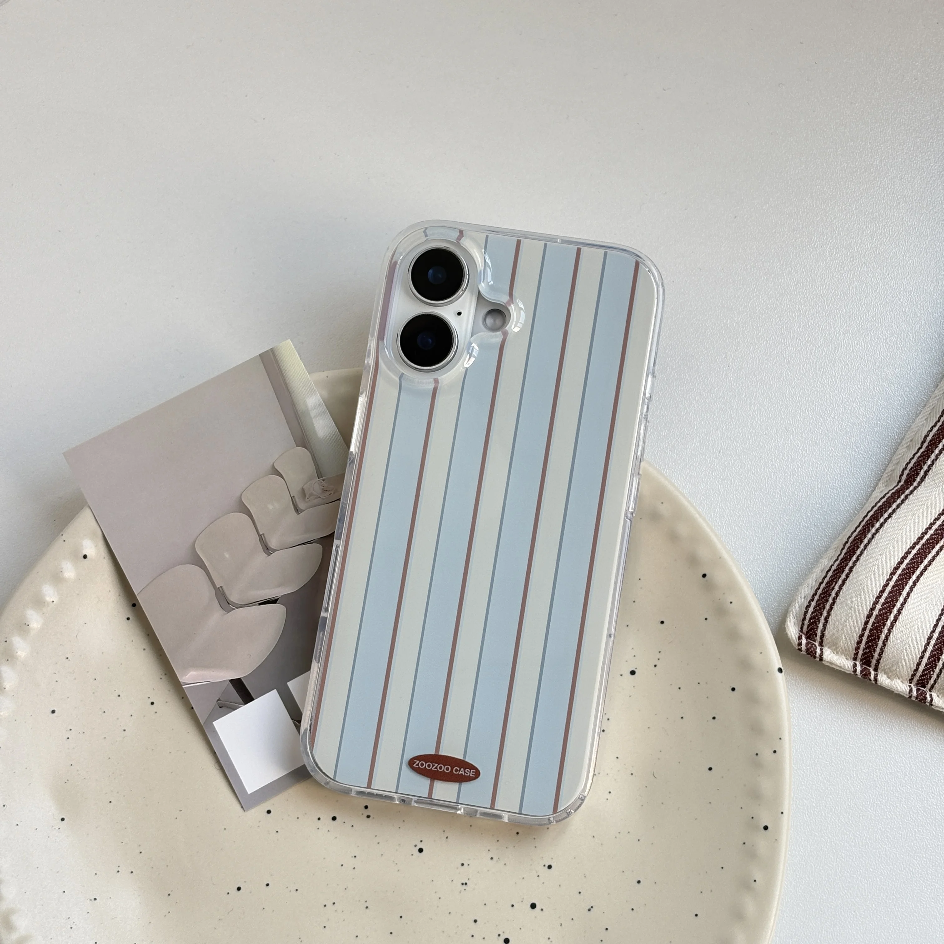 Stylish Simple Clear Blue White Streak Brown line Bright Glacial Stripes Cover Case for iPhone 12 13 14 15 16 17 Pro Max 17 Air