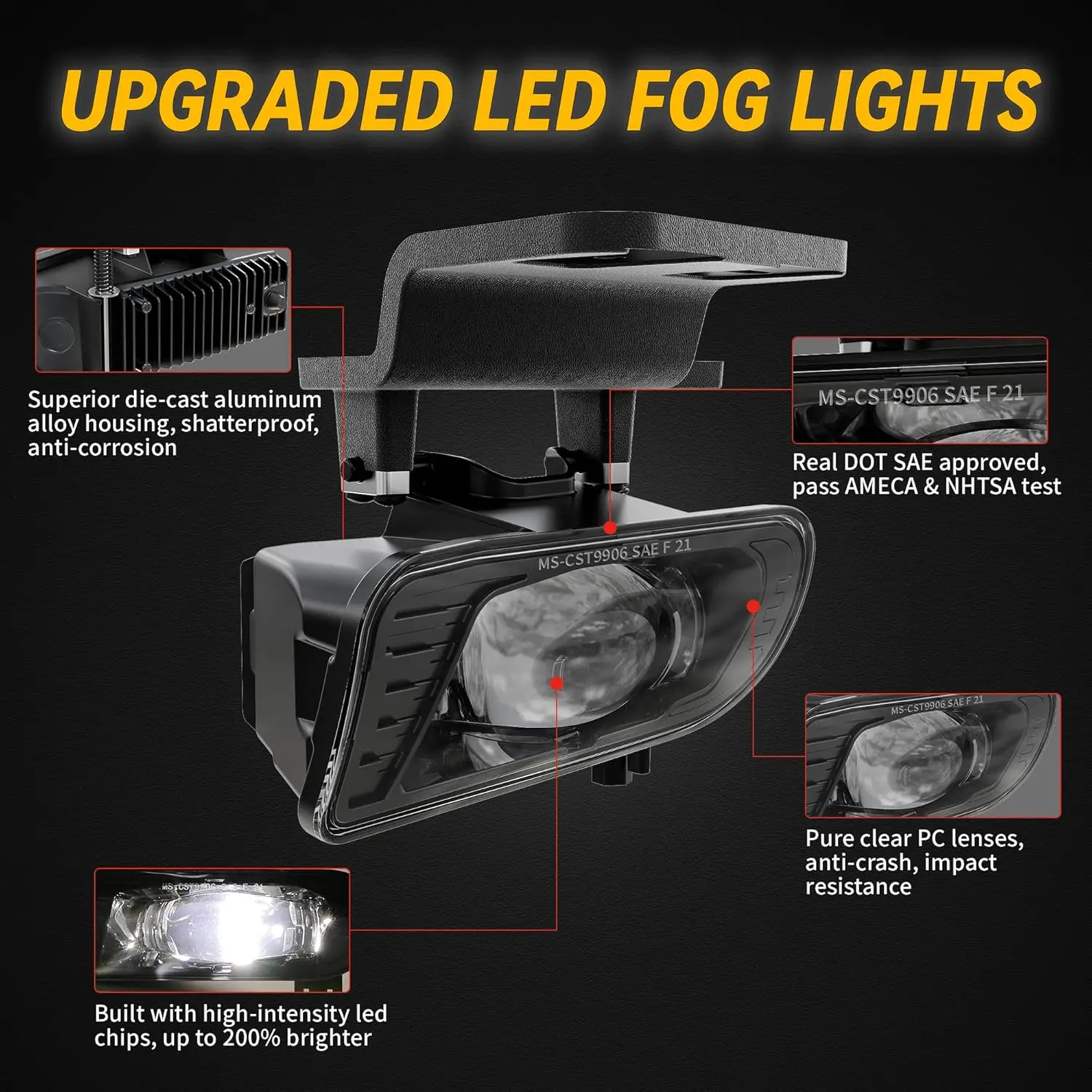 LED Fog Lights Fog Lamps DOT Approved Replacement Compatible with 1999-2002 Chevy Silverado 1500 2500 3500, 2000-2006 Chevy