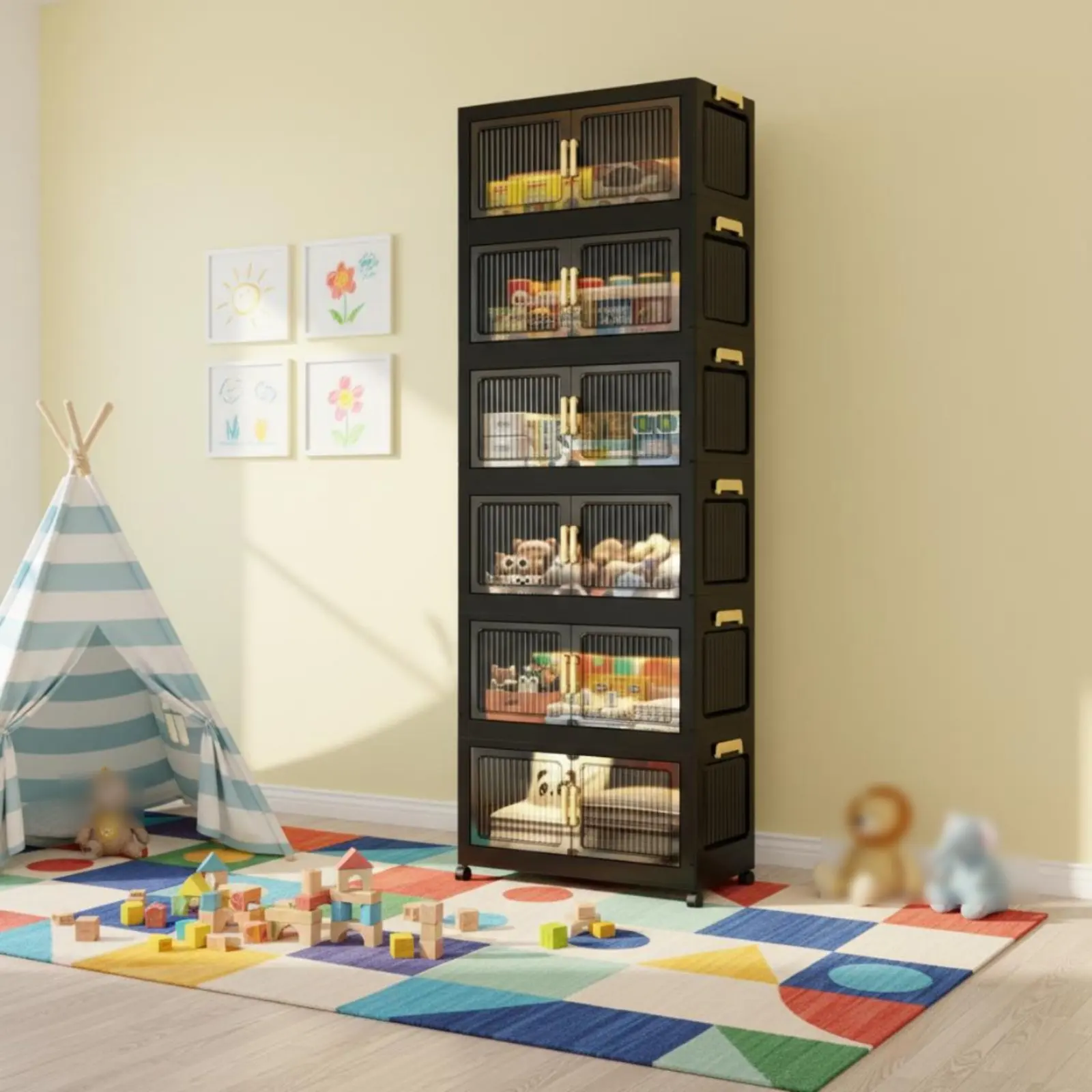 

Складной шкаф для хранения с дверцами, прочный штабелируемый контейнер для хранения с дверцами, складной пластиковый ящик, легко чистится, для гардероба