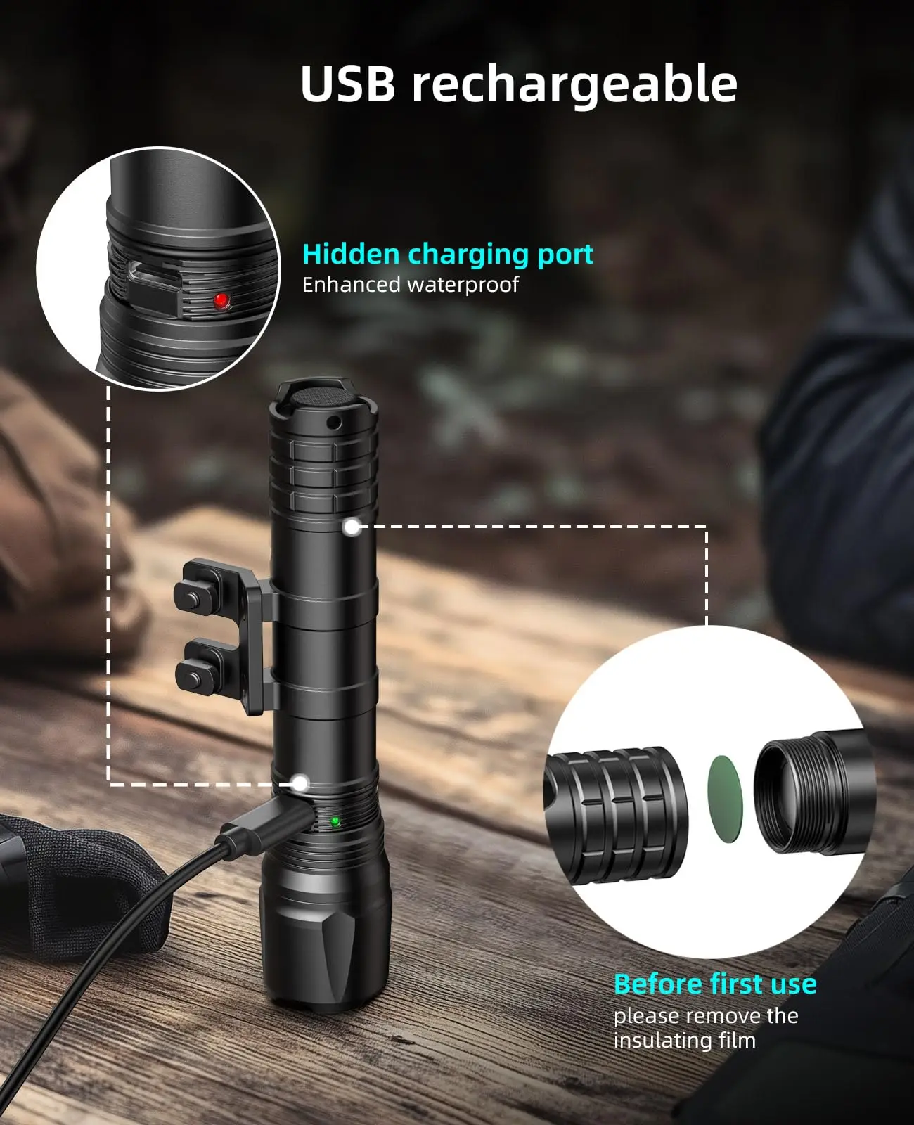

1800 Lumens Hunting Flashlight with Remote Pressure Switch Rechargeable Compatible with M-Rail Strobe Mode