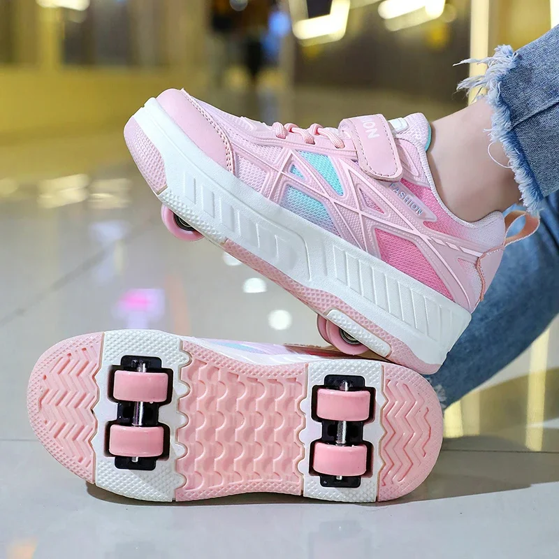 

2025 New Girls 4 Wheel Roller Shoes breathable Roller Skates Sport Shoes Boys Straight Row Roller Skates Shoes Low Top Sneakers