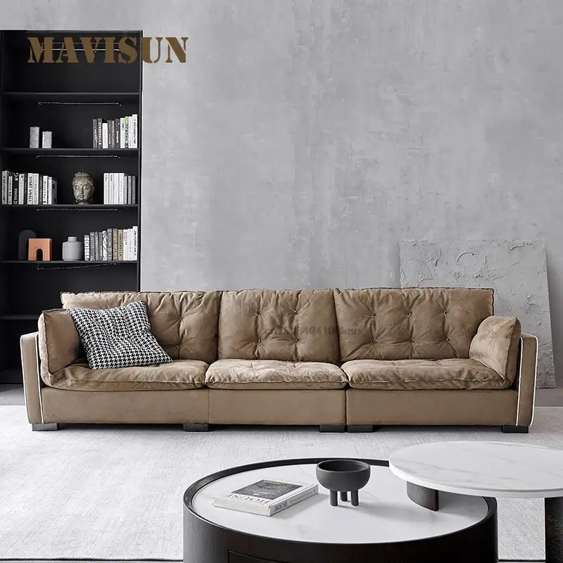 Italian Style Light Luxury Living Room Sofa First Layer Cowhide Flannel Nordic Small Apartment Trend Full Frosted Leather