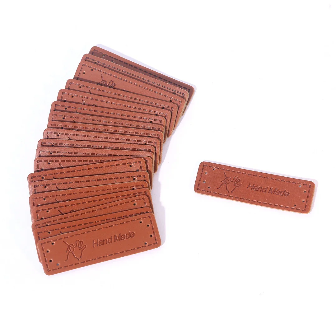 100Pcs Brown Handmade Garment Tags Labels PU Leather Labels For Jeans Bags Shoes Making Supplies 1.5*5cm