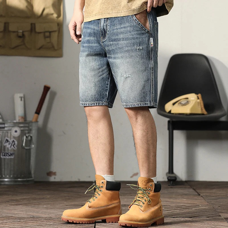 

Летние тонкие джинсовые шорты для мужчин от бренда Faion, средней посадки, свободного кроя, из смесового хлопка и полиэстера, износостойкие, комплект из пяти штук.